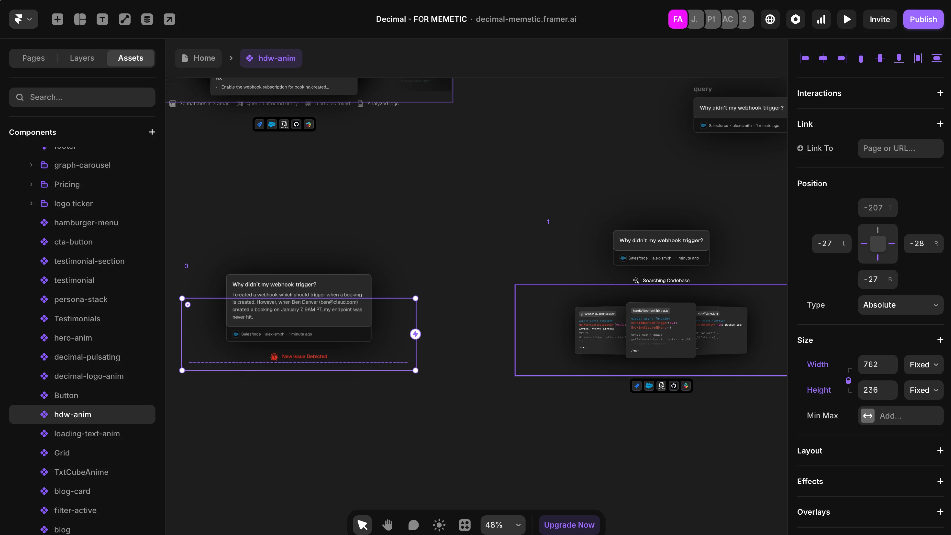 Framer build, reusable sections